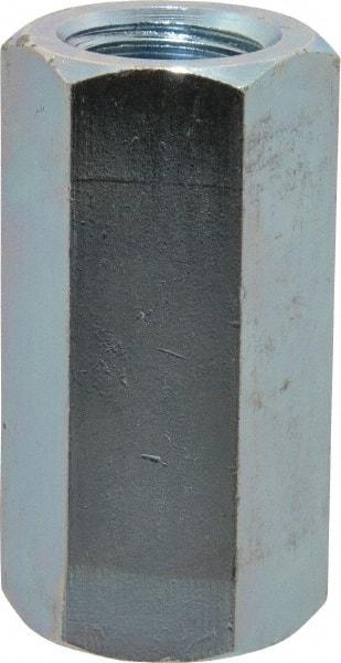 Value Collection - 7/8-9 UNC, 2-1/2" OAL Steel Standard Coupling Nut - Zinc-Plated Finish, 1-1/4" Width Across Flats - Exact Industrial Supply