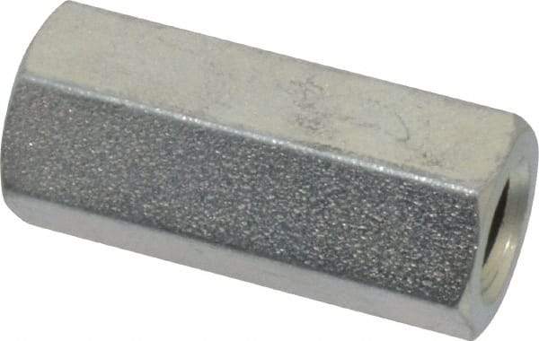 Made in USA - M10x1.50 Metric Coarse, 1-1/2" OAL Steel Standard Coupling Nut - Zinc-Plated Finish, 5/8" Width Across Flats - Exact Industrial Supply