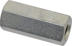 Made in USA - M10x1.50 Metric Coarse, 1-1/2" OAL Steel Standard Coupling Nut - Zinc-Plated Finish, 5/8" Width Across Flats - Exact Industrial Supply