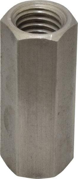 Made in USA - 5/8-11 UNC, 2-1/8" OAL Stainless Steel Standard Coupling Nut - 13/16" Width Across Flats - Exact Industrial Supply