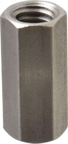 Made in USA - 3/8-16 UNC, 1-1/8" OAL Stainless Steel Standard Coupling Nut - 1/2" Width Across Flats - Exact Industrial Supply