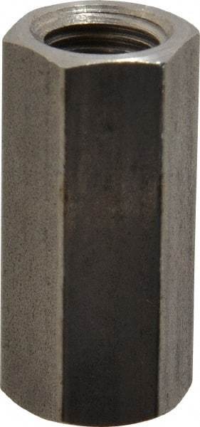 Made in USA - 3/8-24 UNF, 1-1/8" OAL Stainless Steel Standard Coupling Nut - 1/2" Width Across Flats - Exact Industrial Supply
