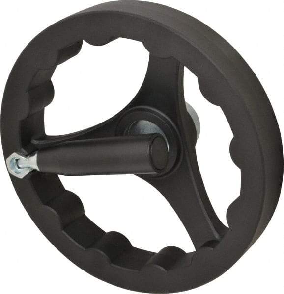 J.W. Winco - 200mm, Handwheel with Retractable Handle - 40mm Hub, Plastic, Plain Finish - Exact Industrial Supply