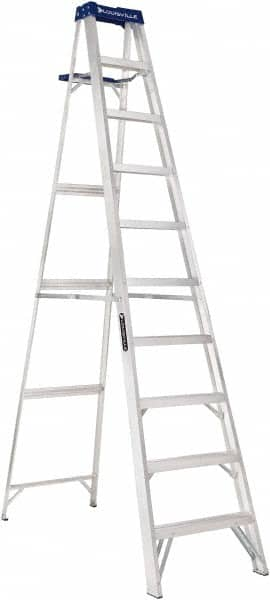 Louisville - 9 Steps, 10' High, Type I Rating, Aluminum Step Ladder - Exact Industrial Supply