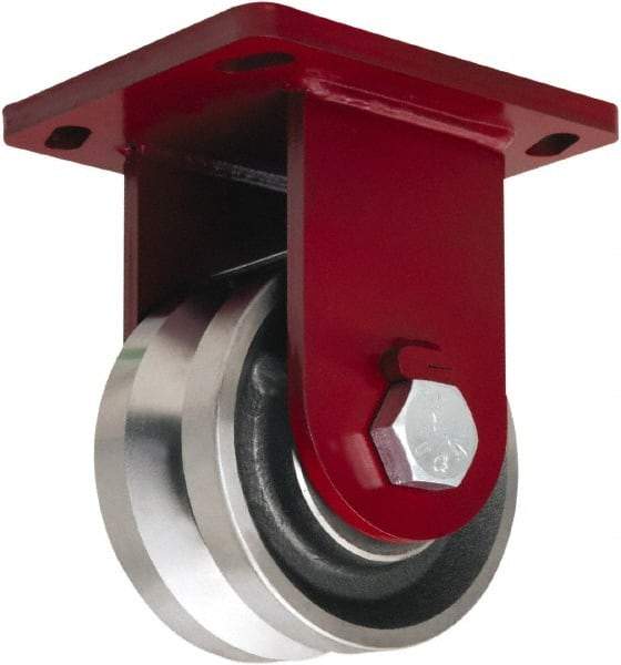 Hamilton - 6" Diam x 3" Wide, Iron Rigid Caster - 4,500 Lb Capacity, Top Plate Mount, 6-1/2" x 7-1/2" Plate, Straight Roller Bearing - Exact Industrial Supply