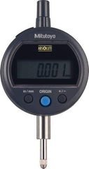 Mitutoyo - 0 to 12.7mm Range, 0.00005" Graduation, Electronic Drop Indicator - Flat Back, Accurate to 0.0001", English & Metric System, LCD Display - Exact Industrial Supply