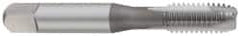 OSG - #6-32 UNC, 3 Flute, TiCN Finish, High Speed Steel Spiral Point Tap - Plug Chamfer, Right Hand Thread, 2" OAL, 11/16" Thread Length, 0.141" Shank Diam, 2B Class of Fit, Series 105 - Exact Industrial Supply