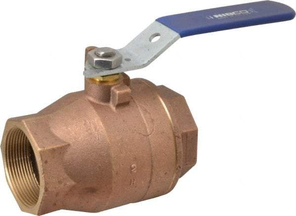 NIBCO - 2" Pipe, Full Port, Bronze Standard Ball Valve - 2 Piece, Inline - One Way Flow, FNPT x FNPT Ends, Lever Handle, 600 WOG, 150 WSP - Exact Industrial Supply