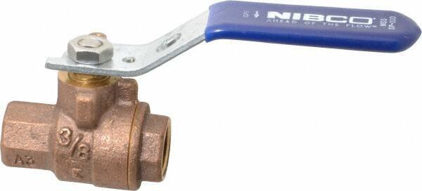 NIBCO - 3/8" Pipe, Full Port, Bronze Standard Ball Valve - 2 Piece, Inline - One Way Flow, FNPT x FNPT Ends, Lever Handle, 600 WOG, 150 WSP - Exact Industrial Supply