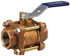 NIBCO - 2-1/2" Pipe, Full Port, Bronze Standard Ball Valve - 3 Piece, Inline - One Way Flow, FNPT x FNPT Ends, Locking Lever Handle, 600 WOG, 150 WSP - Exact Industrial Supply