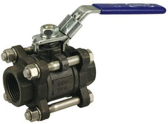 NIBCO - 2" Pipe, Full Port, Carbon Steel Standard Ball Valve - 3 Piece, Inline - One Way Flow, FNPT x FNPT Ends, Locking Lever Handle, 1,000 WOG - Exact Industrial Supply