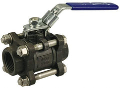 NIBCO - 1/4" Pipe, Full Port, Carbon Steel Standard Ball Valve - 3 Piece, Inline - One Way Flow, FNPT x FNPT Ends, Locking Lever Handle, 1,000 WOG - Exact Industrial Supply