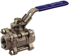 NIBCO - 1-1/2" Pipe, Full Port, Carbon Steel Standard Ball Valve - 3 Piece, Inline - One Way Flow, FNPT x FNPT Ends, Locking Lever Handle, 1,000 WOG - Exact Industrial Supply