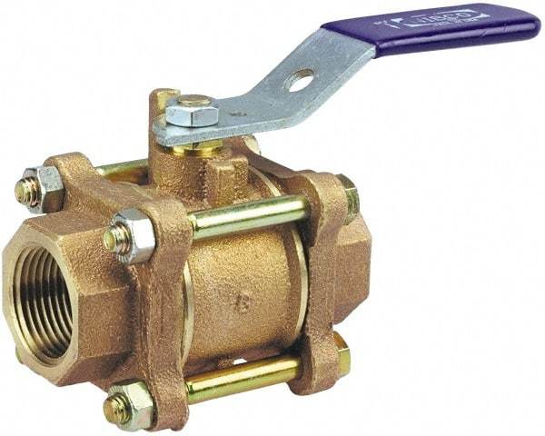 NIBCO - 1/2" Pipe, Full Port, Bronze Oxygen Service Ball Valve - 3 Piece, Inline - One Way Flow, FNPT x FNPT Ends, Lever Handle, 600 WOG, 150 WSP - Exact Industrial Supply