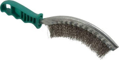 Made in USA - 1" Trim Length Stainless Steel Scratch Stain Steel Brush - 5-1/2" Brush Length, 10" OAL, 1" Trim Length, Plastic Ergonomic Handle - Exact Industrial Supply