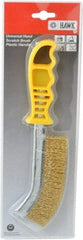 Made in USA - 1" Trim Length Brass Scratch Brass Brush - 5-1/2" Brush Length, 10" OAL, 1" Trim Length, Plastic Ergonomic Handle - Exact Industrial Supply