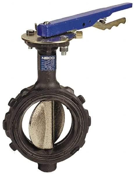 NIBCO - 2-1/2" Pipe, Wafer Butterfly Valve - Lever Handle, Ductile Iron Body, EPDM Seat, 250 WOG, Ductile Iron Disc, Stainless Steel Stem - Exact Industrial Supply