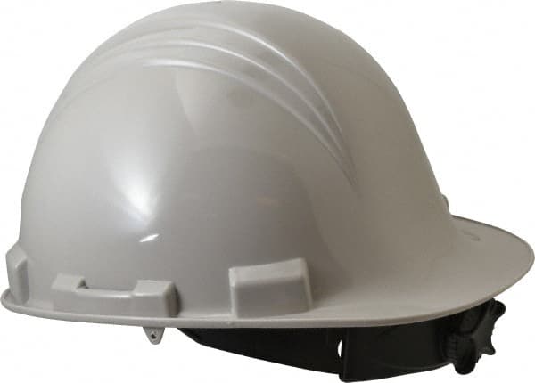 Hard Hat: Class E, 4-Point Suspension Gray, Polyethylene, Slotted