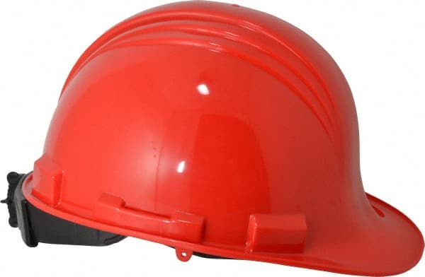 Hard Hat: Class E, 4-Point Suspension Red, Polyethylene, Slotted