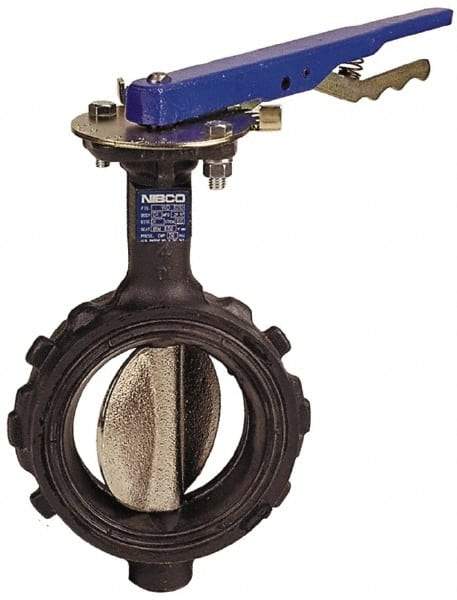 NIBCO - 3" Pipe, Wafer Butterfly Valve - Lever Handle, Ductile Iron Body, Buna-N Seat, 250 WOG, Ductile Iron Disc, Stainless Steel Stem - Exact Industrial Supply