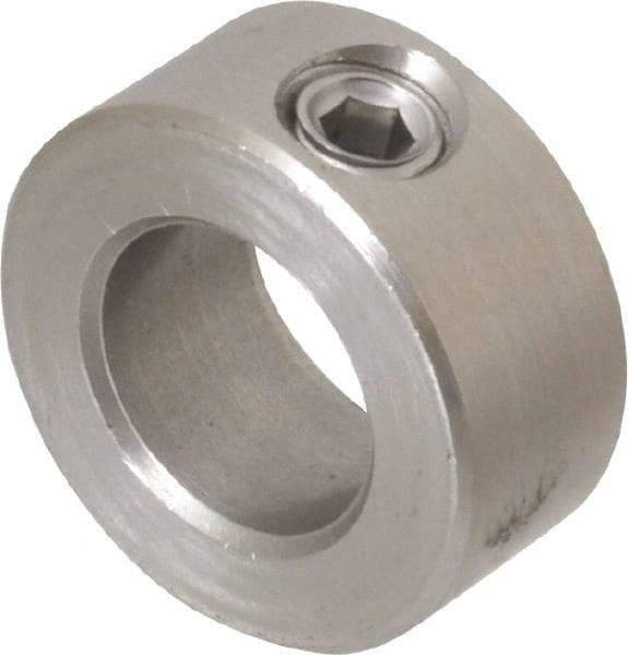 Climax Metal Products - 5/8" Bore, Stainless Steel, Set Screw Solid Set Screw Collars - 1-1/8" Outside Diam, 1/2" Wide - Exact Industrial Supply