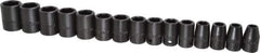 Proto - 15 Piece 1/2" Drive Impact Socket Set - 6 Points, 10mm to 24mm Range, Metric Measurement Standard - Exact Industrial Supply