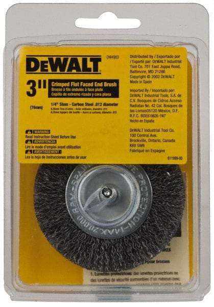 DeWALT - 3" Brush Diam, Flat Faced, End Brush - 1/4" Diam Shank, 20,000 Max RPM - Exact Industrial Supply