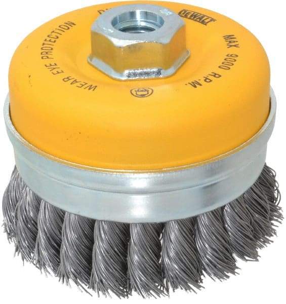 DeWALT - 4" Diam, 5/8-11 Threaded Arbor, Steel Fill Cup Brush - 0.023 Wire Diam, 9,000 Max RPM - Exact Industrial Supply
