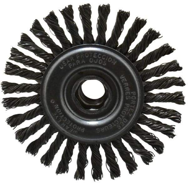 DeWALT - 4" OD, 5/8-11 Arbor Hole, Knotted Steel Wheel Brush - 0.02" Filament Diam, 20,000 RPM - Exact Industrial Supply