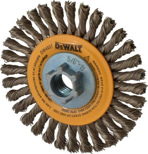 DeWALT - 4" OD, 5/8-11 Arbor Hole, Knotted Stainless Steel Wheel Brush - 0.02" Filament Diam, 20,000 RPM - Exact Industrial Supply