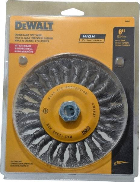DeWALT - 6" OD, 5/8" Arbor Hole, Knotted Steel Wheel Brush - 0.025" Filament Diam, 12,500 RPM - Exact Industrial Supply