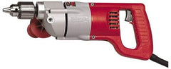 Milwaukee Tool - 1/2" Keyed Chuck, 1,000 RPM, D-Handle Electric Drill - 7 Amps, 120 Volts, Reversible, Includes Chuck Key with Holder & Side Handle - Exact Industrial Supply