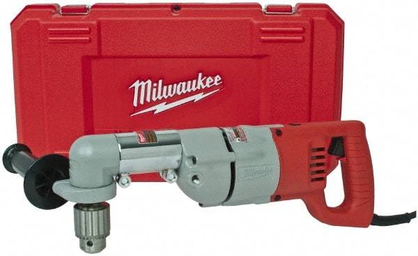 Milwaukee Tool - 1/2" Keyed Chuck, 600 RPM, D-Handle Electric Drill - 7 Amps, 120 Volts, Reversible, Includes 3/16" Socket Wrench, 9/16" Open End Wrench, RAD Assembly, Side Handle - Exact Industrial Supply