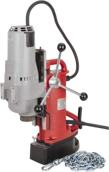 Milwaukee Tool - 1-1/4" Chuck, 11" Travel, Portable Electromagnetic Drill Press - 250 & 500 RPM, 12.5 Amps, 120 Volts, 9' Cord Length - Exact Industrial Supply