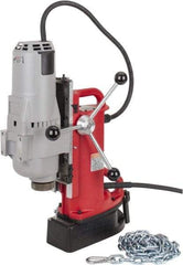 Milwaukee Tool - 1-1/4" Chuck, 11" Travel, Portable Electromagnetic Drill Press - 375 & 750 RPM, 12.5 Amps, 120 Volts, 9' Cord Length - Exact Industrial Supply