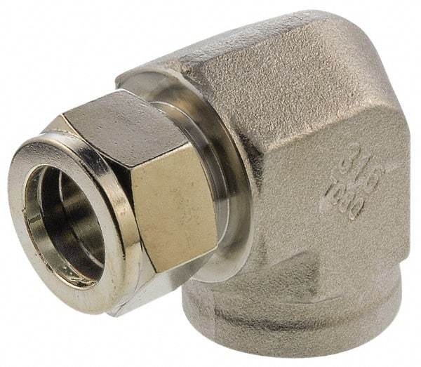 Parker - 3/4" OD, Stainless Steel Female Elbow - -425 to 1,200°F, 1-1/16" Hex, Comp x FNPT Ends - Exact Industrial Supply