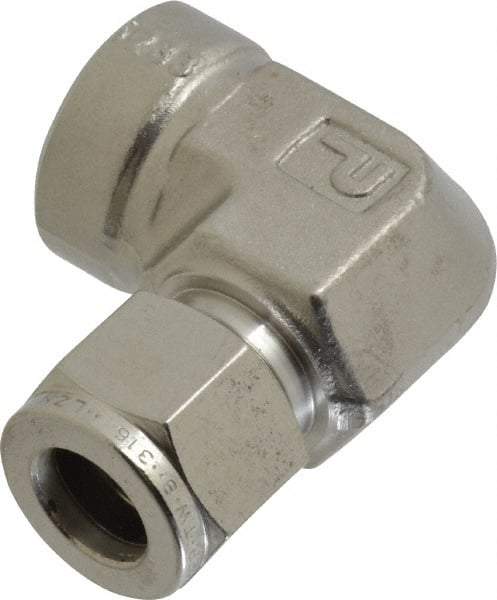 Parker - 1/2" OD, Stainless Steel Female Elbow - -425 to 1,200°F, 1-1/16" Hex, Comp x FNPT Ends - Exact Industrial Supply