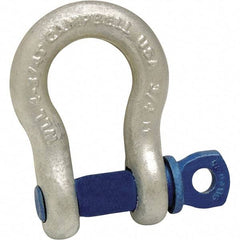 Campbell - 5/8" Nominal Chain Size, 3.25 Ton Carbon Steel Screw Anchor Shackle - 5/8" Pin Diam, 1-1/16" Wide Inside Jaw, 1-9/16" Inside Width, 1-7/16" Max Body Thickness - Exact Industrial Supply