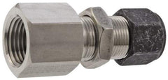 Parker - 1/2" OD, Stainless Steel Bulkhead Female Connector - 15/16" Hex, Comp x FNPT Ends - Exact Industrial Supply