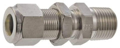 Parker - 1/4" OD, Stainless Steel Bulkhead Connector - -425 to 1,200°F, 11/16" Hex, Comp x MNPT Ends - Exact Industrial Supply