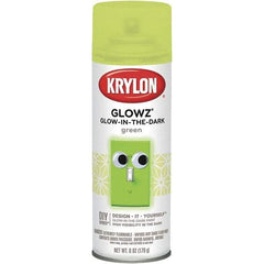Krylon - Glow Green, Semi Gloss, Glow-in-the-Dark Spray Paint - 10 to 15 Sq Ft per Can, 16 oz Container, Use on Ceramics, Fabric, Glass, Glow-in-the-Dark Paint, Metal, Paper, Papier Mache, Plaster, Wicker, Wood - Exact Industrial Supply