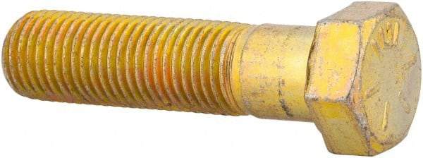 Made in USA - 7/16-20 UNF, 1-3/4" Length Under Head Hex Head Cap Screw - Partially Threaded, Grade 8 Alloy Steel, Zinc Yellow Dichromate Finish, 5/8" Hex - Exact Industrial Supply