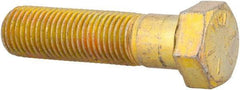 Made in USA - 7/16-20 UNF, 1-3/4" Length Under Head Hex Head Cap Screw - Partially Threaded, Grade 8 Alloy Steel, Zinc Yellow Dichromate Finish, 5/8" Hex - Exact Industrial Supply