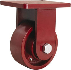 Hamilton - 6" Diam x 2-1/2" Wide x 8-1/2" OAH Top Plate Mount Rigid Caster - Cast Iron, 2,200 Lb Capacity, Straight Roller Bearing, 5-1/2 x 7-1/2" Plate - Exact Industrial Supply