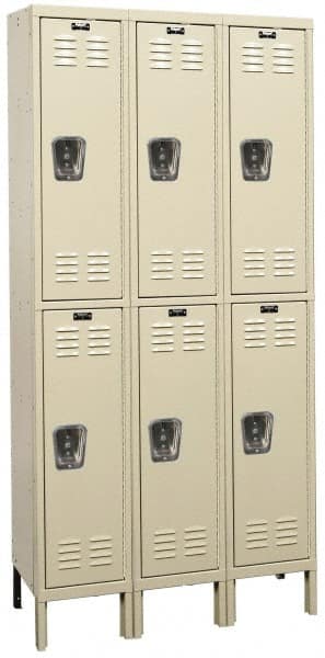 Hallowell - 6 Door, 2 Tier, Galvanite Corrosion Resistant Wardrobe & Box Lockers - Exact Industrial Supply