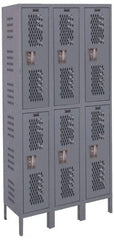 Hallowell - 6 Door, 2 Tier, Heavy-Duty Ventilated Wardrobe & Box Lockers - Exact Industrial Supply