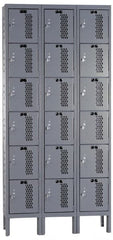 Hallowell - 18 Door, 6 Tier, Heavy-Duty Ventilated Wardrobe & Box Lockers - Exact Industrial Supply