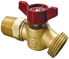 B&K Mueller - 1/2" Pipe, 125 psi WOG Rating, 1" Long Shank, Brass Hose Bibb, Stop Valve - Wing Tee Handle, MNPT/SWT x GHT End Connections - Exact Industrial Supply