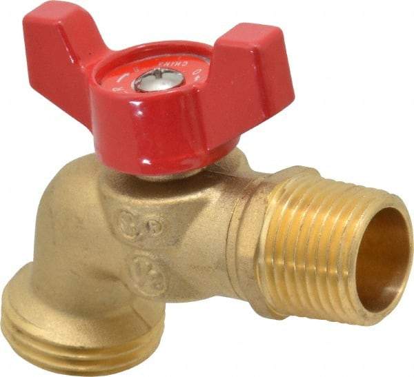 B&K Mueller - 1/2" Pipe, 125 psi WOG Rating, Brass Hose Bibb, Stop Valve - Wing Tee Handle, MNPT/SWT x GHT End Connections - Exact Industrial Supply