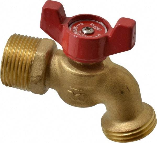 B&K Mueller - 1/2" Pipe, 125 psi WOG Rating, Brass Hose Bibb, Stop Valve - Wing Tee Handle, FNPT/MNPT x GHT End Connections - Exact Industrial Supply